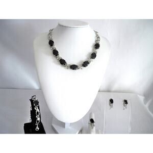 Black rhinestone 4 pc necklace set, MOB prom party formal evening necklace set